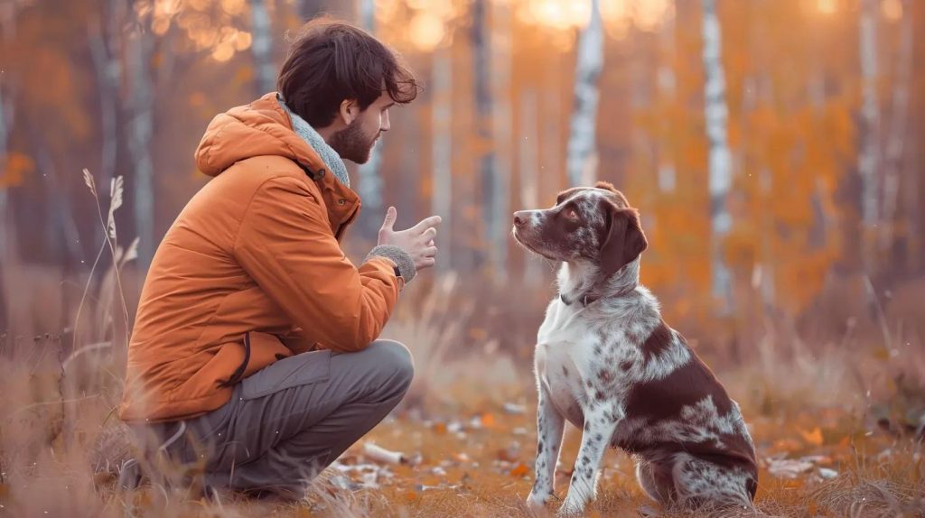 A dog and a professional dog trainer