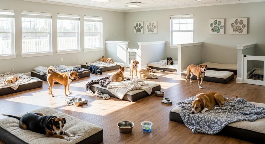 Comfortable boarding space at Topanga Pet Resort &mdash; spacious, calm, and dog-friendly