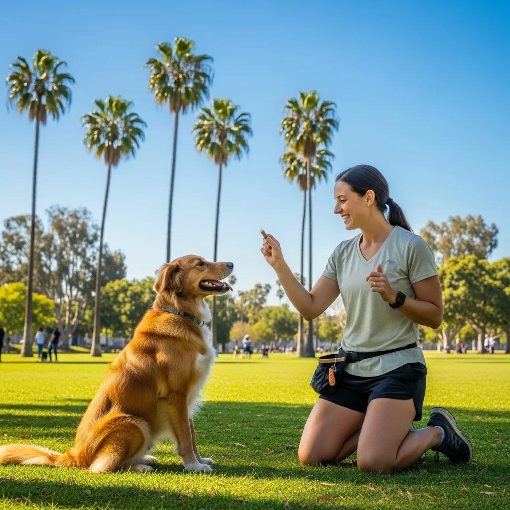 Dog training session in Los Angeles with a trainer using positive reinforcement techniques