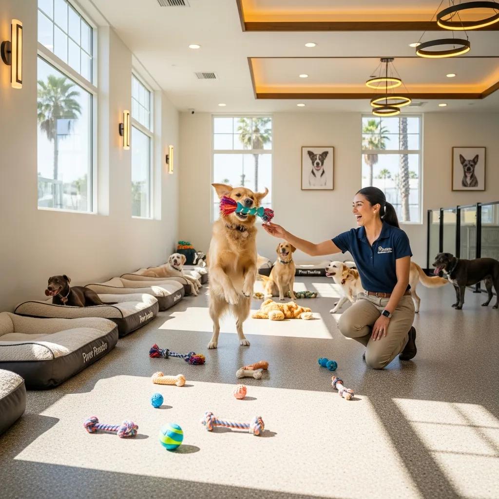 Happy dog enjoying a luxurious boarding facility in Los Angeles