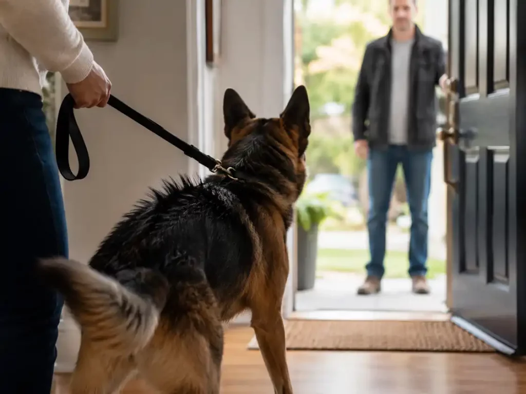 Warm welcome in a cozy home wife with dog